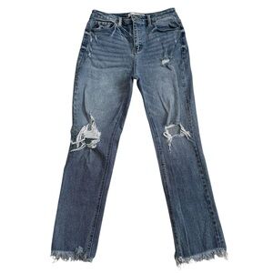 Kancan Style No. 117880 High Rise Distressed Raw Hem Skinny Jeans Womens Size 27